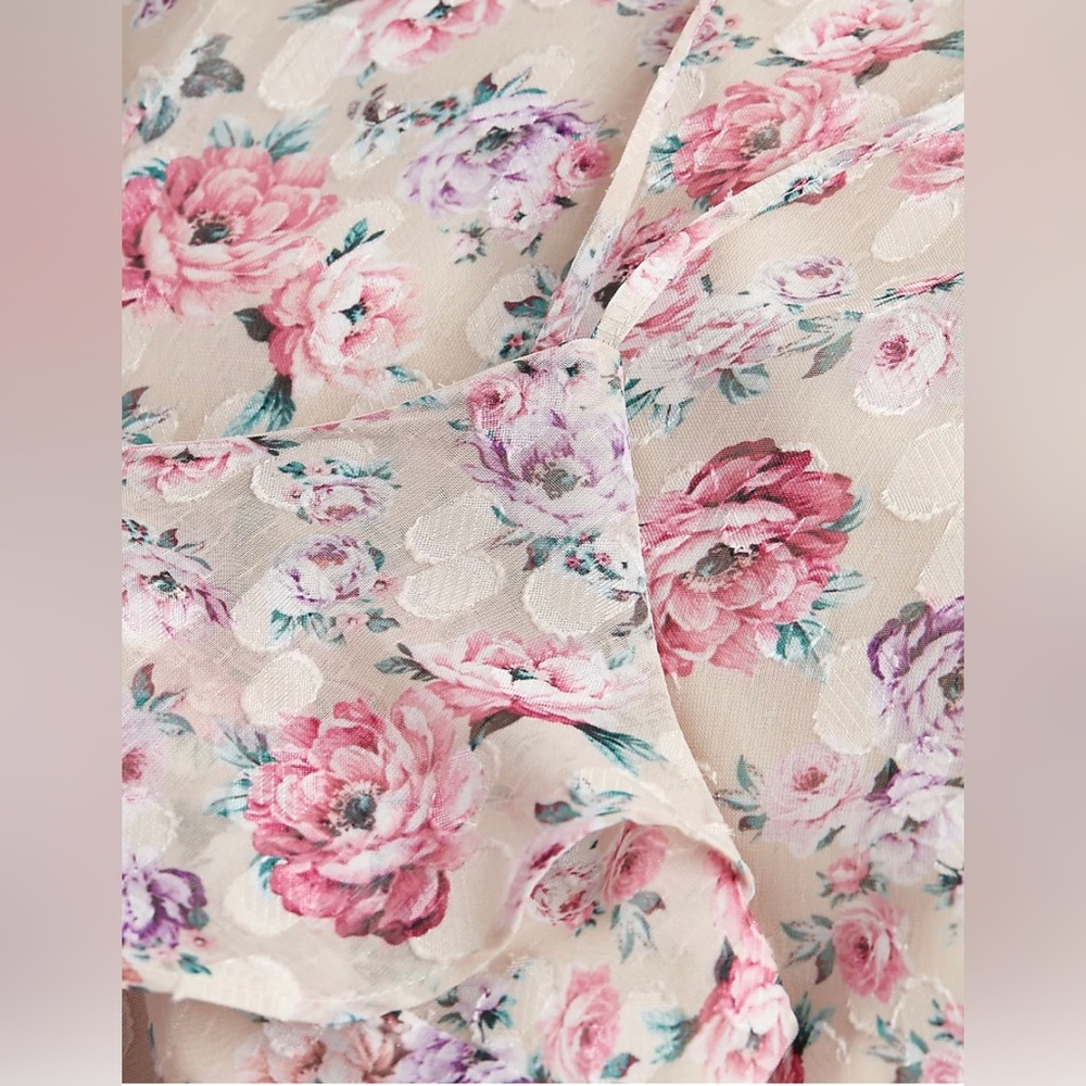 NWT Express Floral Print Ruffle Faux Wrap Hi-Lo Maxi Dress - Picture 5 of 8